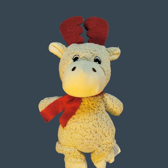 Christmas Moose Reindeer Plush Toy Red Felt Scarf Antlers fleece Lovey - Picture 4 of 6